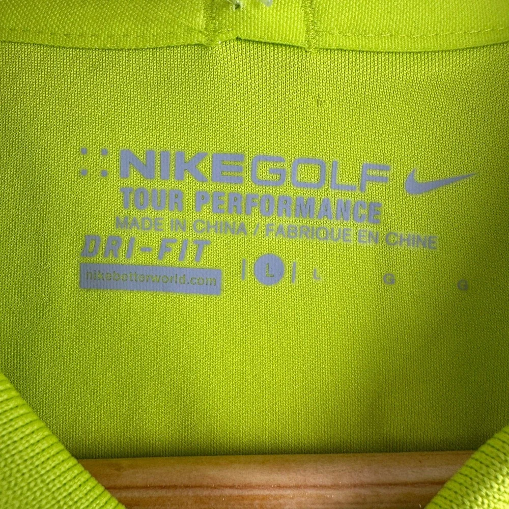 Nike Polo Shirt Mens Large Tour Performance Lime Green Dri-Fit Short Sleeve